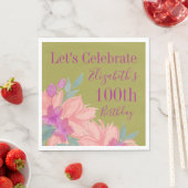 Pink Florals Personalisiert 100. Geburtstag Napkin Serviette (Beispiel)