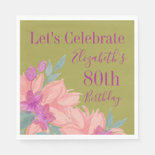 Pink Florals Personalisiert 80. Geburtstag Napkins Serviette