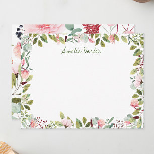 Pink Florals Personalisiert flatter Hinweis Mitteilungskarte
