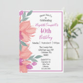 Pink Florals Personalisiert Geburtstag Einladung (Stehend Vorderseite)