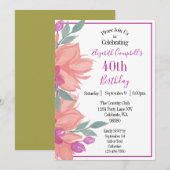 Pink Florals Personalisiert Geburtstag Einladung (Vorne/Hinten)