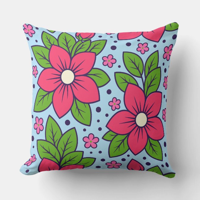 Pink Florals with Bold Petals and Green Leaves Kissen (Vorderseite)