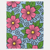 Pink Florals with Green Leaves and Curved Details Fleecedecke (Vorderseite)