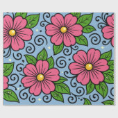 Pink Florals with Green Leaves and Curved Details Geschenkpapier (Flach)