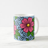 Pink Florals with Green Leaves and Curved Details Kaffeetasse (VorderseiteRechts)
