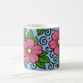 Pink Florals with Green Leaves and Curved Details Kaffeetasse (Mittel)