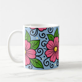 Pink Florals with Green Leaves and Curved Details Kaffeetasse