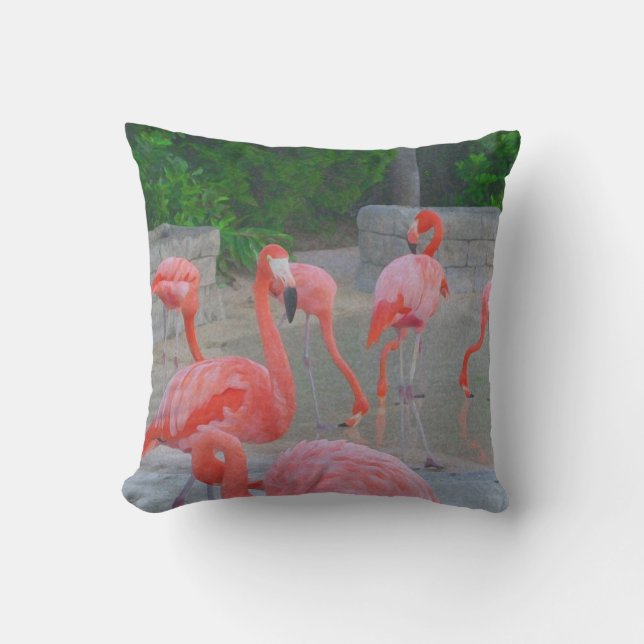 Pink Florida Flamingos Watercolor Kissen (Vorderseite)