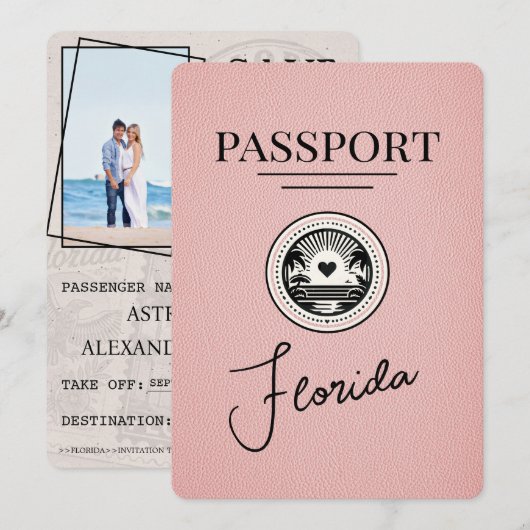 Pink Florida Reisepass Save The Date (Vorne/Hinten)