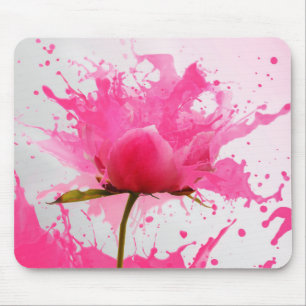 Pink Flower Abstract Paint Splatter Mousepad