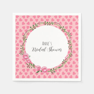 Pink flower and heart bridal shower Paper Napkin Serviette