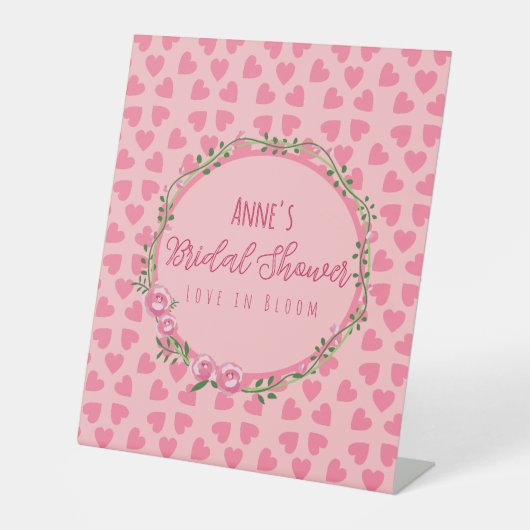Pink Flower and Hearts Bridal Shower Pedestal Sign Sockelschild (Vorderseite)