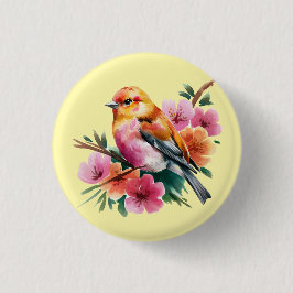 Pink Flower Bird Button