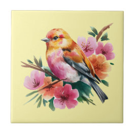 Pink Flower Bird Fliese