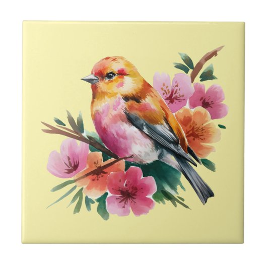 Pink Flower Bird Fliese (Vorderseite)