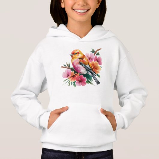 Pink Flower Bird Hoodie (Vorderseite)