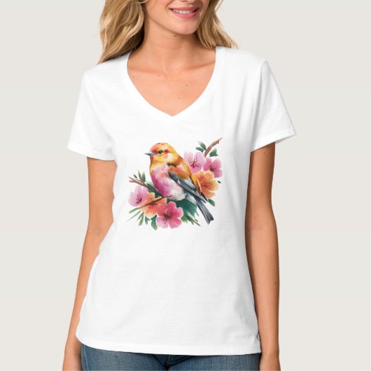 Pink Flower Bird T-Shirt (Vorderseite)