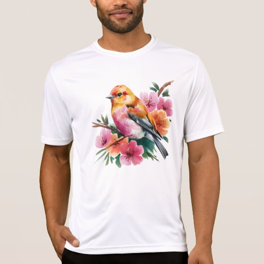 Pink Flower Bird T-Shirt (Vorderseite)