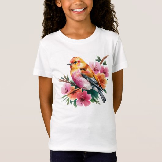 Pink Flower Bird T-Shirt (Vorderseite)