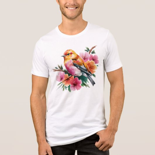 Pink Flower Bird Tri-Blend Shirt (Vorderseite)