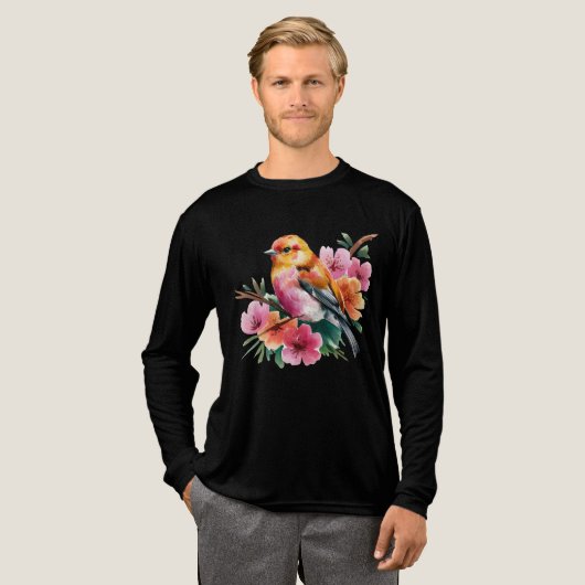 Pink Flower Bird Tri-Blend Shirt (Volle Vorderseite)