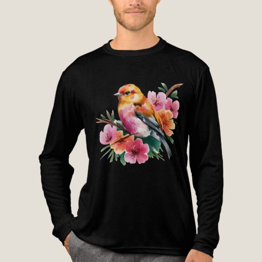 Pink Flower Bird Tri-Blend Shirt (Vorderseite)