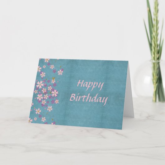 Pink Flower Birthday Card Karte (Vorderseite)
