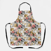 Pink Flower Bouquets with Gold and White Squares Schürze (Vorderseite)