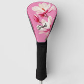 Pink Flower Custom Name Floral Art Golf Headcover (Vorderseite)