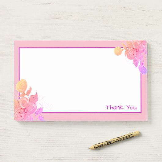 Pink Flower Danke Post-it Klebezettel (Auf Schreibtisch)