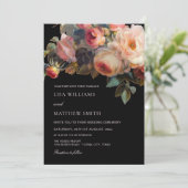 Pink Flower Dark Floral | Photo Wedding Einladung (Stehend Vorderseite)