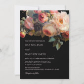 Pink Flower Dark Floral Roses Wedding Einladung (Vorderseite)