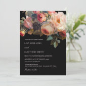 Pink Flower Dark Floral Roses Wedding Einladung (Stehend Vorderseite)