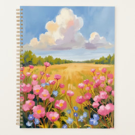 Pink Flower Field Landscape Painting Planer