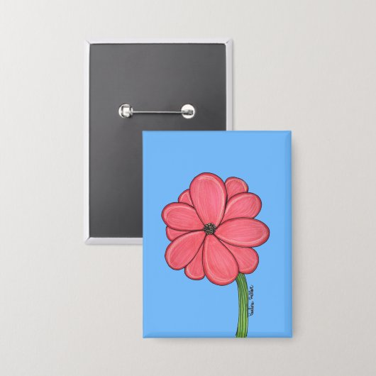 Pink Flower Full with Blue background Button (Vorderseite/Rückseite)