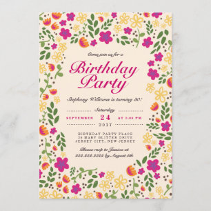 Pink Flower Garden Whimsy Geburtstag einladen Einladung