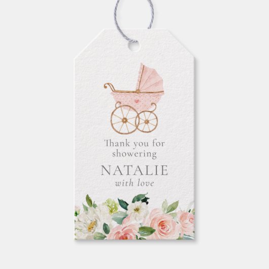 Pink Flower Girl Babydusche Gefallen Tag Geschenkanhänger (Vorderseite)