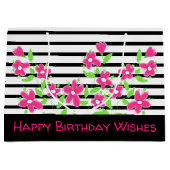 Pink Flower Happy Birthday Wünsche Große Geschenktüte (Vorderseite)
