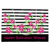Pink Flower Happy Birthday Wünsche Große Geschenktüte (Rückseite)