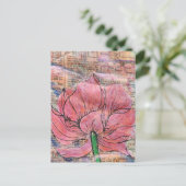 Pink Flower Map and Words Mixed Media Collage Postkarte (Stehend Vorderseite)