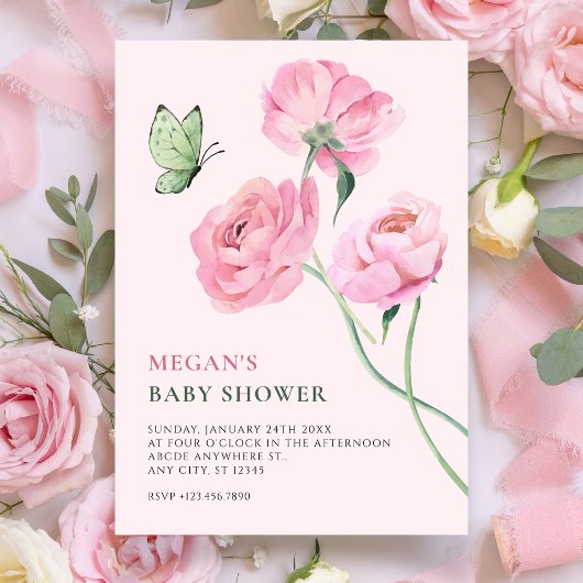 Pink flower minimalist baby shower einladung