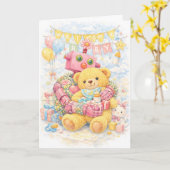 Pink Flower Robot & Teddy – Welcome Baby Shower Karte (Gelbe Blume)