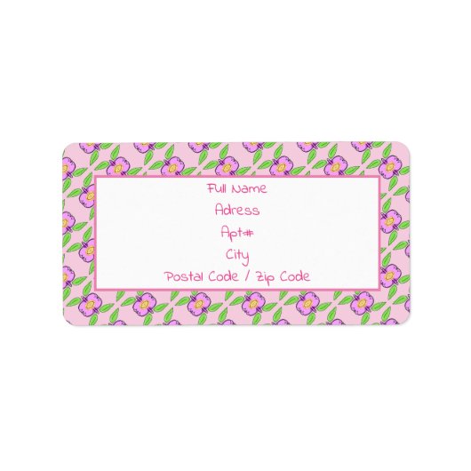 Pink Flower Sticky Label Adressaufkleber (Vorne)