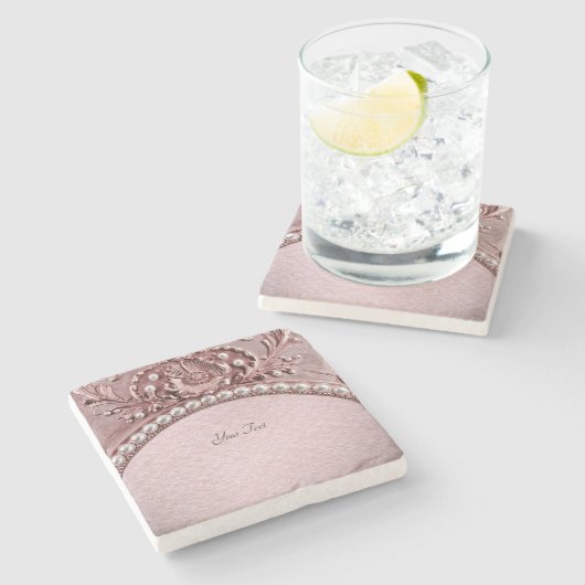 Pink Flower Stone Coaster Steinuntersetzer (Seitenansicht)