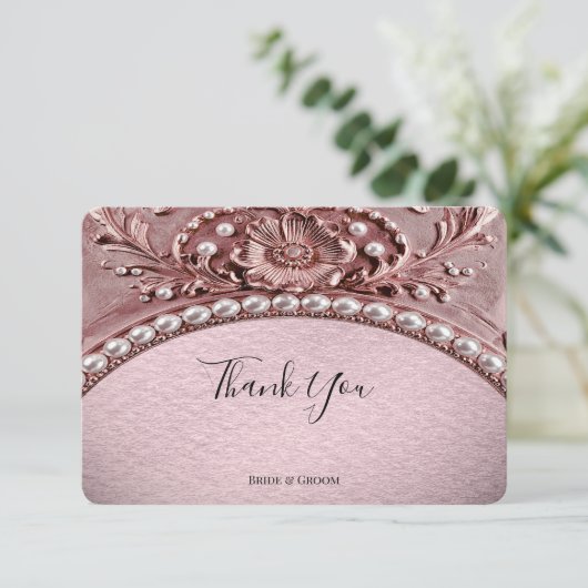Pink Flower Thank You Card Dankeskarte (Stehend Vorderseite)