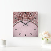Pink Flower Wall Clock Quadratische Wanduhr (Zuhause)