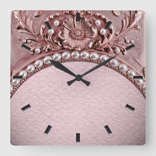 Pink Flower Wall Clock Quadratische Wanduhr (Vorderseite)