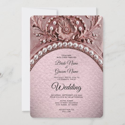 Pink Flower Wedding Invitation Einladung (Vorderseite)