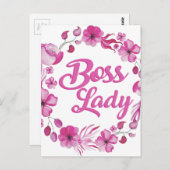 Pink Flower y Boss Lady Design Postkarte (Vorne/Hinten)