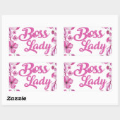 Pink Flower y Boss Lady Design Rechteckiger Aufkleber (Blatt)